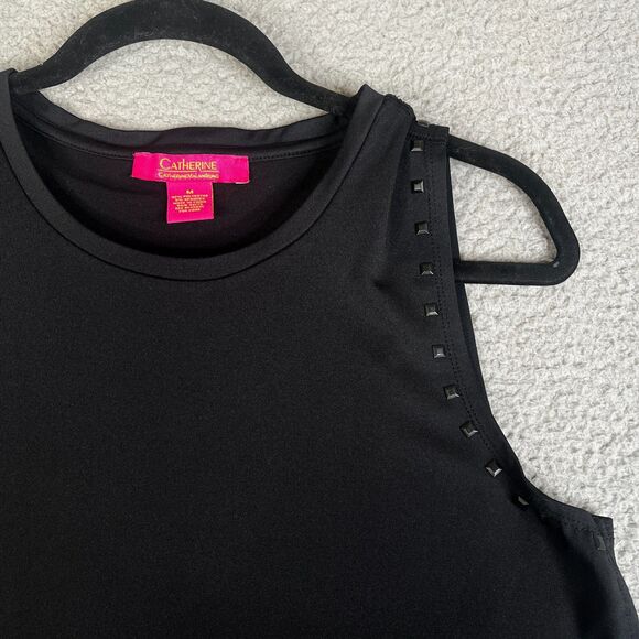 Catherine Tank Top Womens Medium Black Square Studs Pullover Wide Strap Stretch - Picture 2 of 11